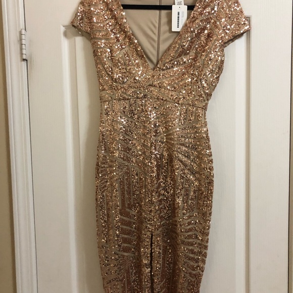 Dress- NWT- Rose Gold sequined (cocktail dress) M - Picture 2 of 8